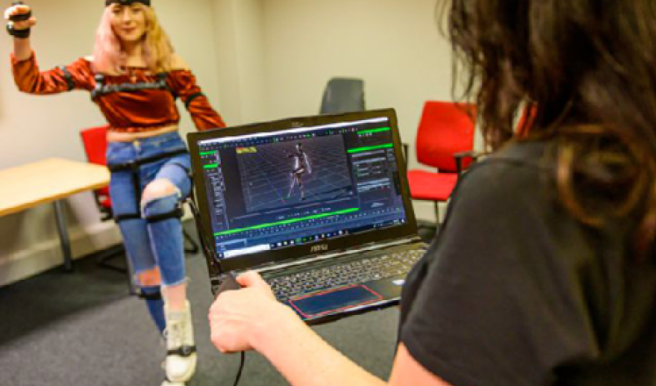 Young people work with motion capture technology by Noitom at Wheelworks digital academy in Belfast, Ireland.